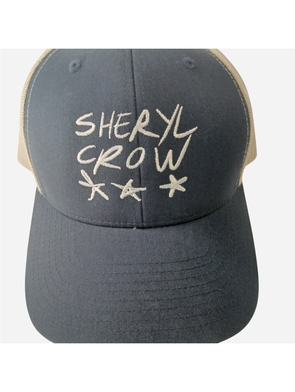 Sheryl Crow Embroidered Blue Mesh Trucker Hat Concert Tour Merch Snapback Cap